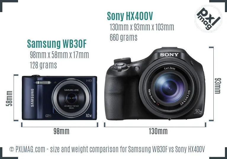 Samsung WB30F vs Sony HX400V size comparison