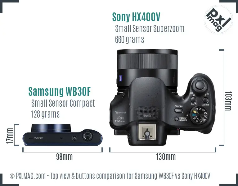 Samsung WB30F vs Sony HX400V top view buttons comparison