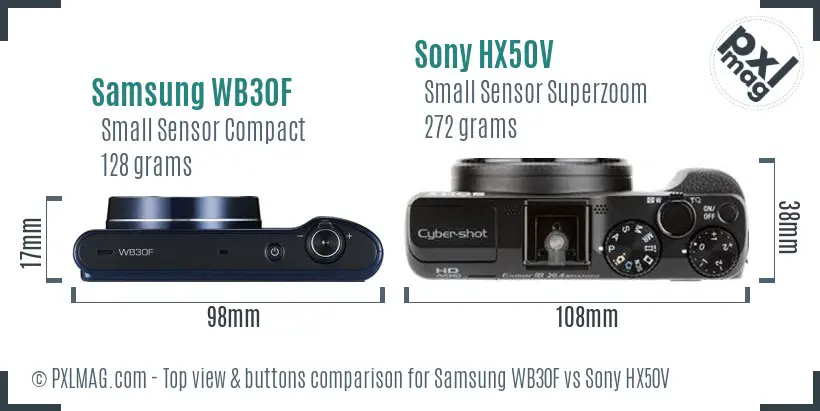 Samsung WB30F vs Sony HX50V top view buttons comparison