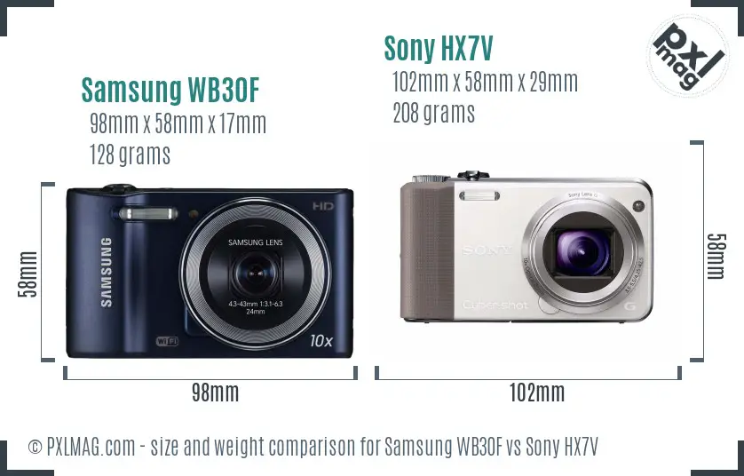 Samsung WB30F vs Sony HX7V size comparison