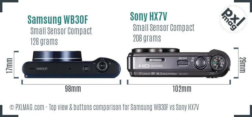 Samsung WB30F vs Sony HX7V top view buttons comparison