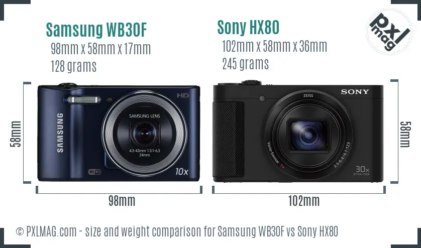 Samsung WB30F vs Sony HX80 size comparison