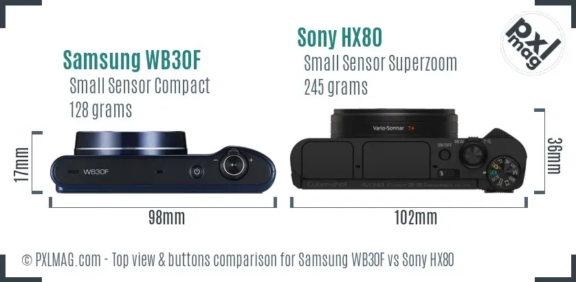 Samsung WB30F vs Sony HX80 top view buttons comparison