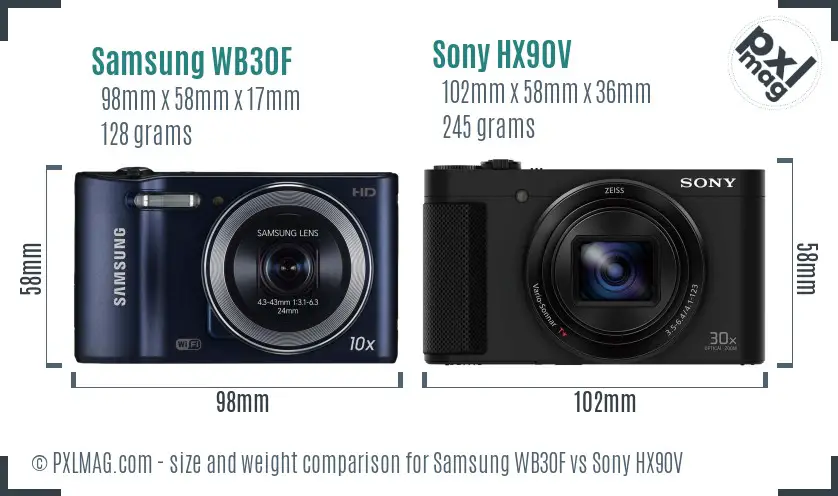 Samsung WB30F vs Sony HX90V size comparison