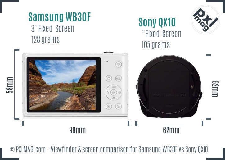 Samsung WB30F vs Sony QX10 Screen and Viewfinder comparison