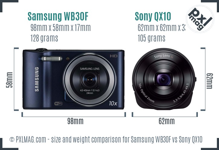 Samsung WB30F vs Sony QX10 size comparison Samsung WB30F vs Sony QX10 size comparison