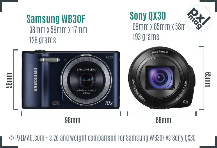 Samsung WB30F vs Sony QX30 size comparison Samsung WB30F vs Sony QX30 size comparison