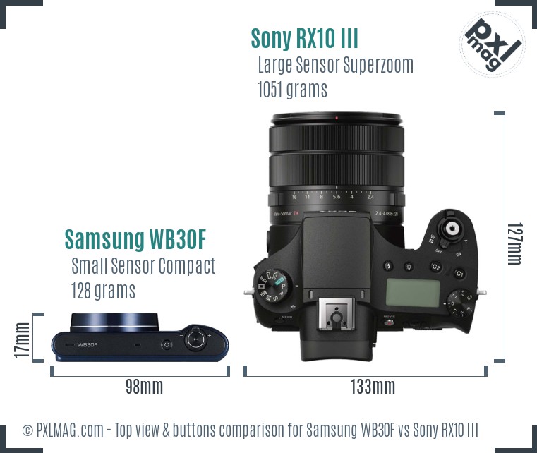 Samsung WB30F vs Sony RX10 III top view buttons comparison