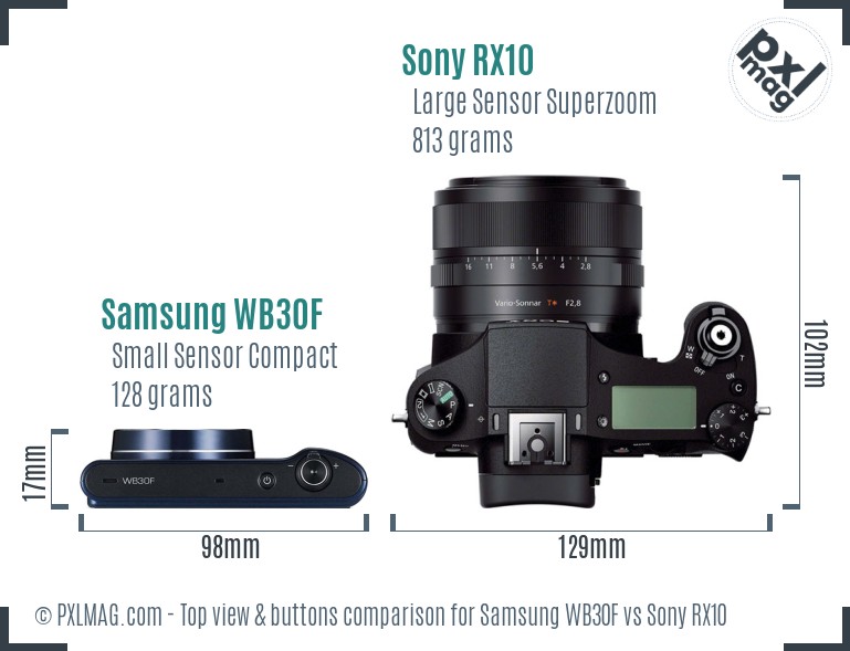 Samsung WB30F vs Sony RX10 top view buttons comparison