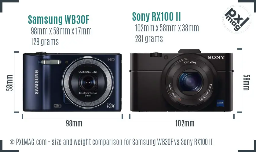 Samsung WB30F vs Sony RX100 II size comparison