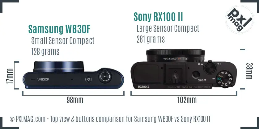 Samsung WB30F vs Sony RX100 II top view buttons comparison