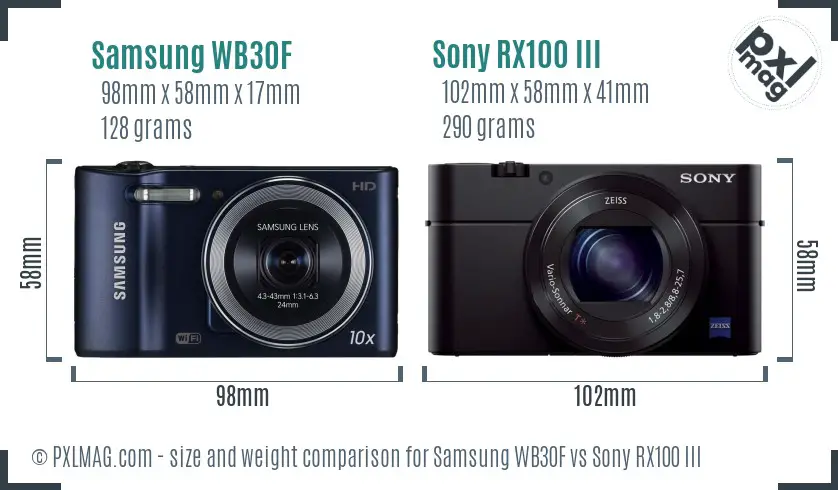 Samsung WB30F vs Sony RX100 III size comparison