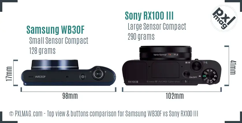 Samsung WB30F vs Sony RX100 III top view buttons comparison