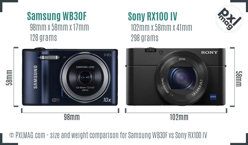 Samsung WB30F vs Sony RX100 IV size comparison