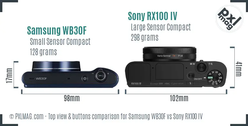 Samsung WB30F vs Sony RX100 IV top view buttons comparison