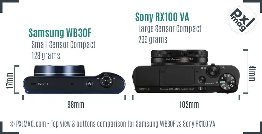 Samsung WB30F vs Sony RX100 VA top view buttons comparison