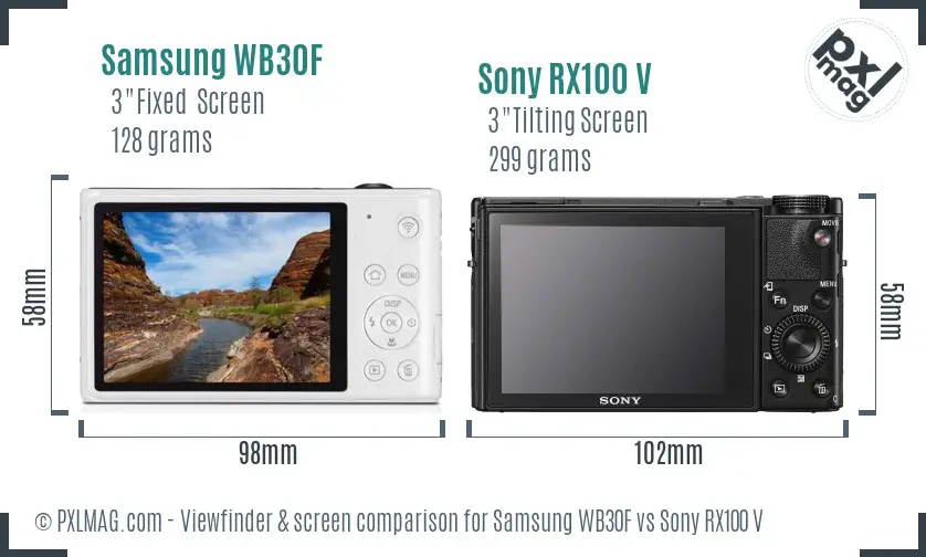 Samsung WB30F vs Sony RX100 V Screen and Viewfinder comparison