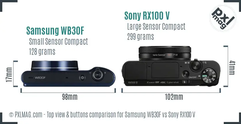 Samsung WB30F vs Sony RX100 V top view buttons comparison