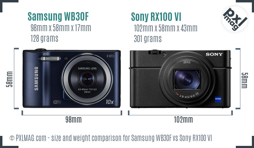 Samsung WB30F vs Sony RX100 VI size comparison