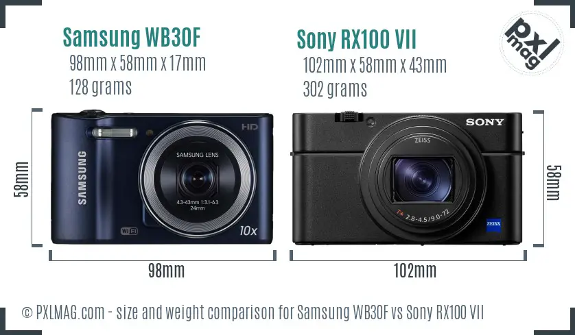 Samsung WB30F vs Sony RX100 VII size comparison