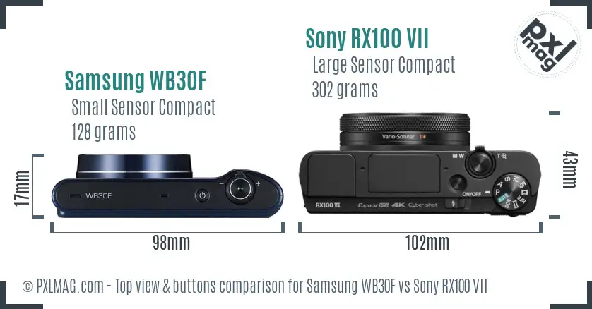 Samsung WB30F vs Sony RX100 VII top view buttons comparison