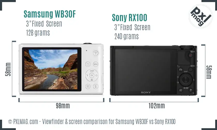 Samsung WB30F vs Sony RX100 Screen and Viewfinder comparison