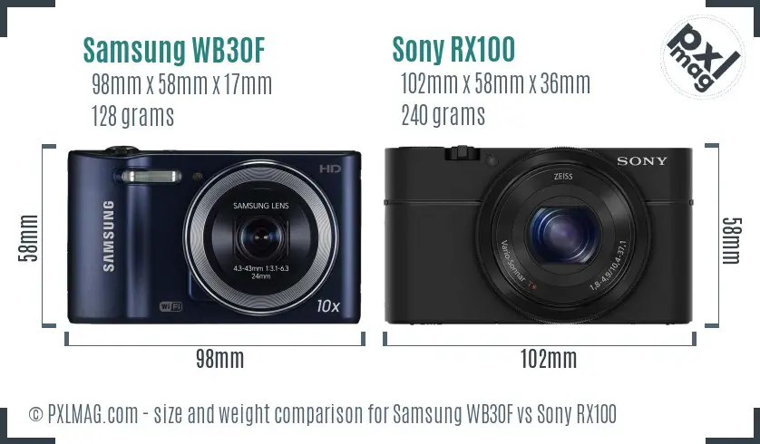 Samsung WB30F vs Sony RX100 size comparison