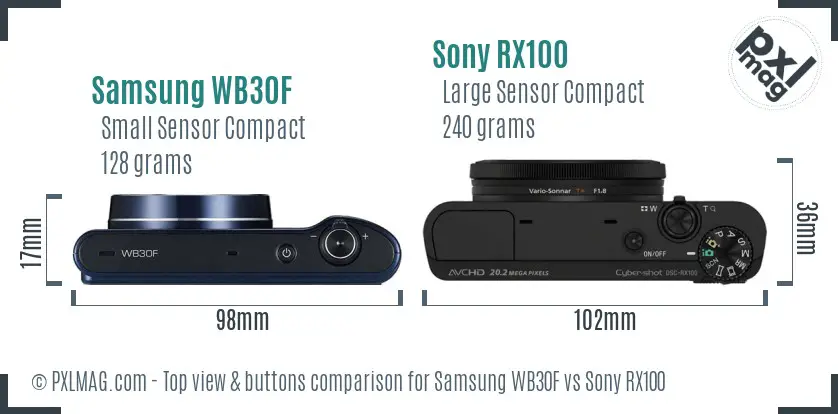 Samsung WB30F vs Sony RX100 top view buttons comparison