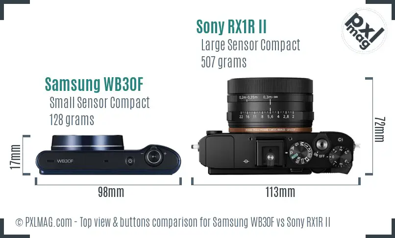 Samsung WB30F vs Sony RX1R II top view buttons comparison