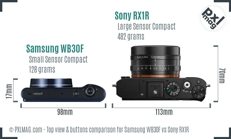 Samsung WB30F vs Sony RX1R top view buttons comparison