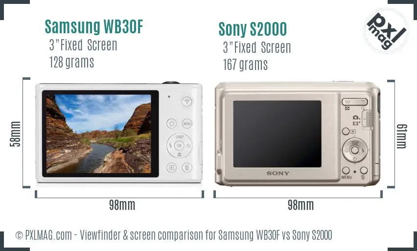 Samsung WB30F vs Sony S2000 Screen and Viewfinder comparison