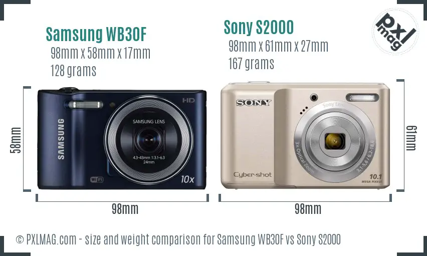Samsung WB30F vs Sony S2000 size comparison