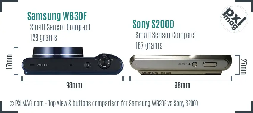 Samsung WB30F vs Sony S2000 top view buttons comparison