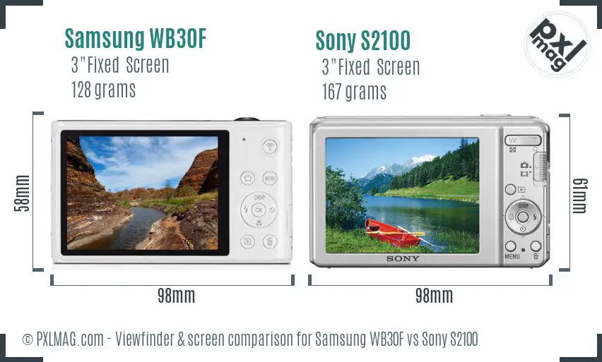 Samsung WB30F vs Sony S2100 Screen and Viewfinder comparison