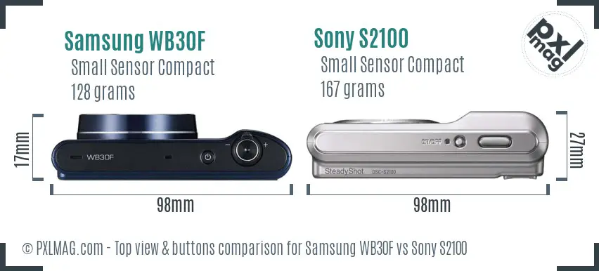 Samsung WB30F vs Sony S2100 top view buttons comparison