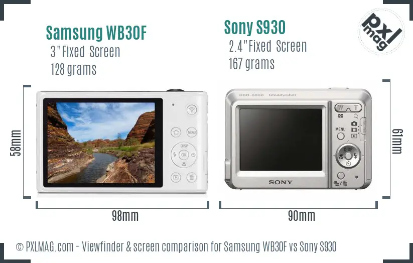 Samsung WB30F vs Sony S930 Screen and Viewfinder comparison