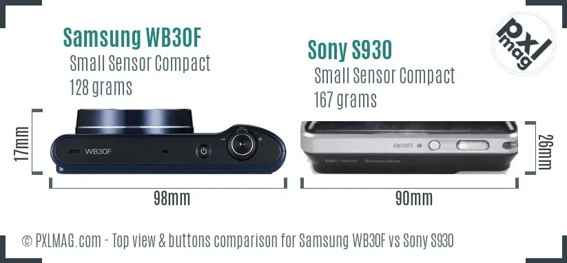 Samsung WB30F vs Sony S930 top view buttons comparison