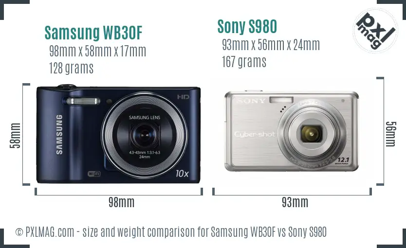 Samsung WB30F vs Sony S980 size comparison
