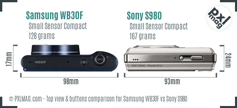 Samsung WB30F vs Sony S980 top view buttons comparison