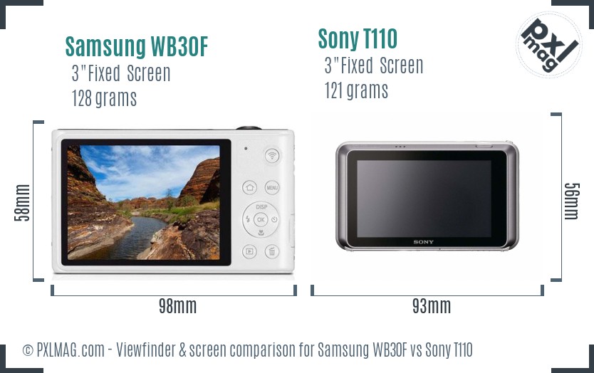 Samsung WB30F vs Sony T110 Screen and Viewfinder comparison