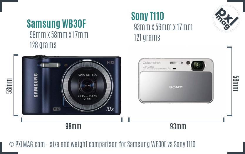 Samsung WB30F vs Sony T110 size comparison
