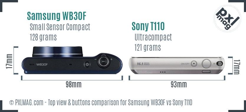 Samsung WB30F vs Sony T110 top view buttons comparison