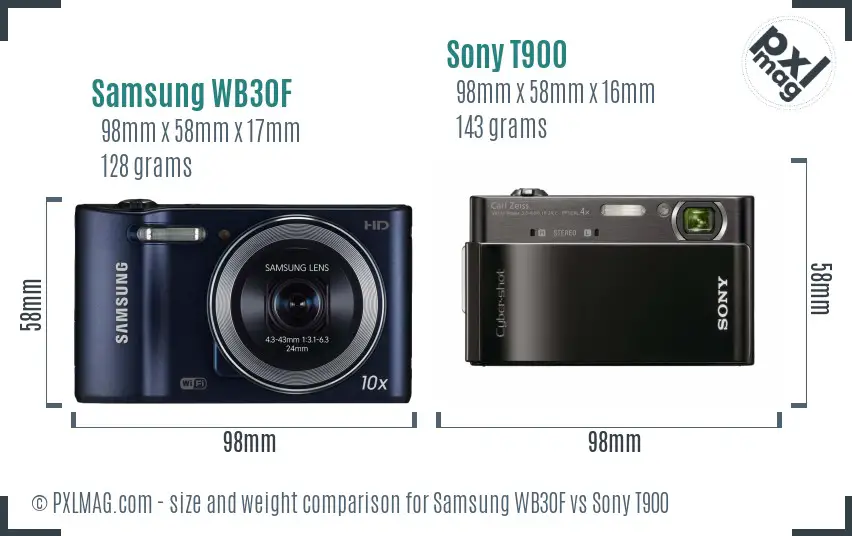 Samsung WB30F vs Sony T900 size comparison