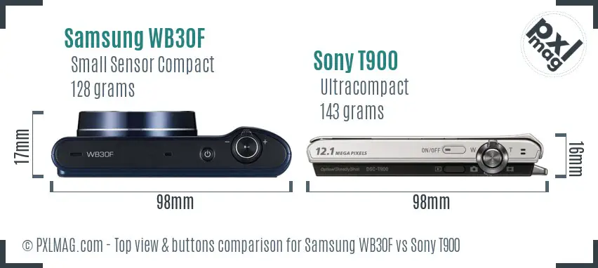 Samsung WB30F vs Sony T900 top view buttons comparison