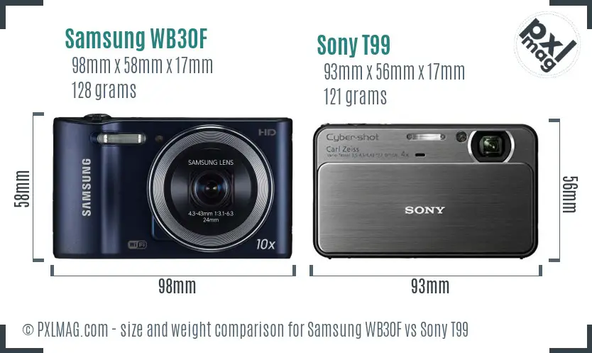 Samsung WB30F vs Sony T99 size comparison Samsung WB30F vs Sony T99 size comparison
