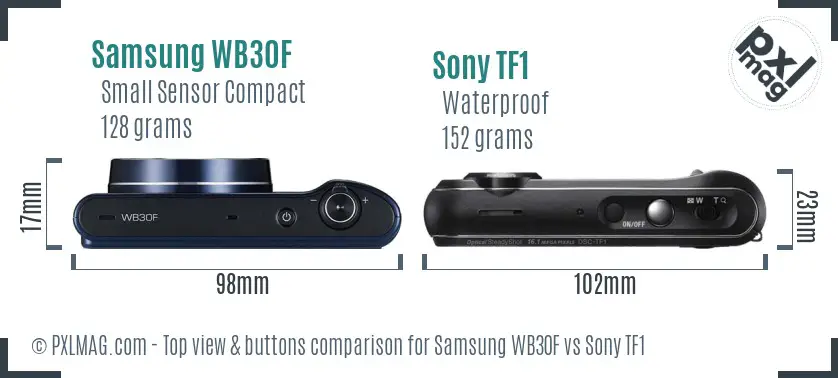 Samsung WB30F vs Sony TF1 top view buttons comparison Samsung WB30F vs Sony TF1 top view buttons comparison