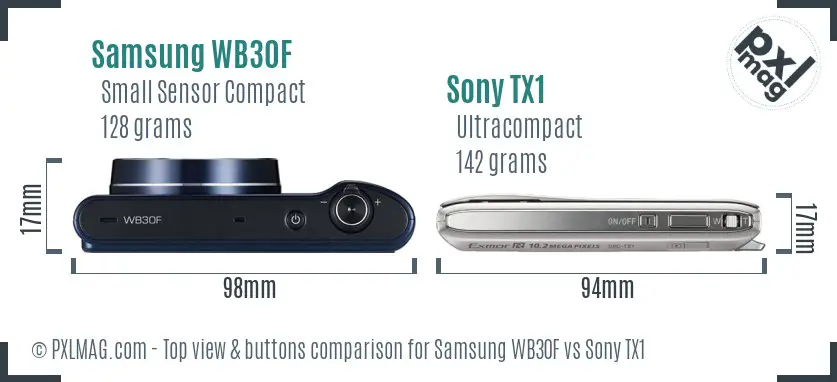 Samsung WB30F vs Sony TX1 top view buttons comparison Samsung WB30F vs Sony TX1 top view buttons comparison