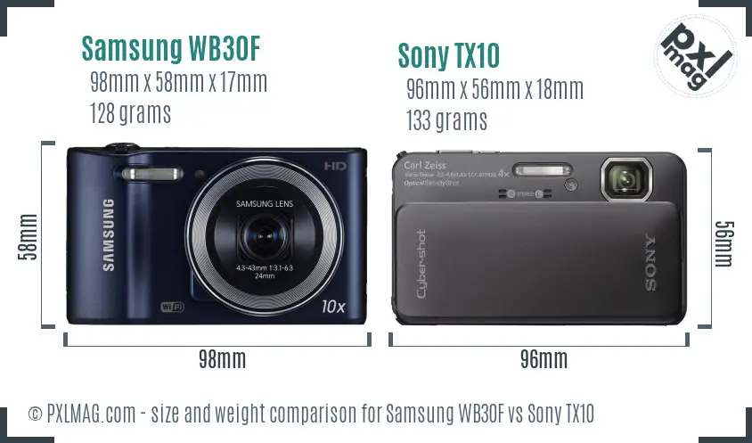 Samsung WB30F vs Sony TX10 size comparison