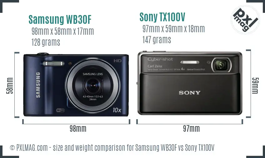 Samsung WB30F vs Sony TX100V size comparison