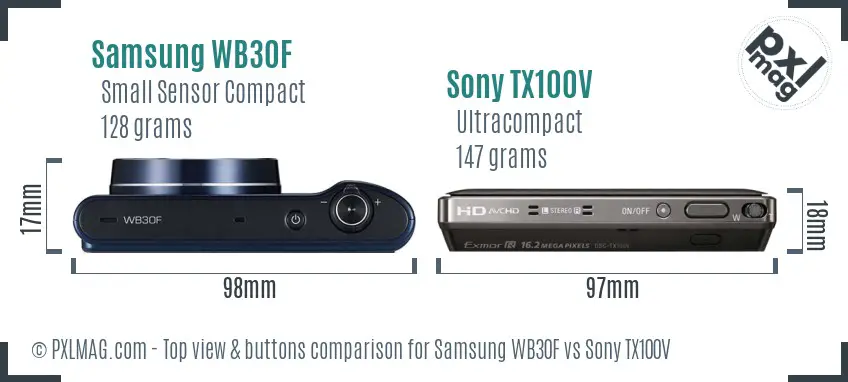 Samsung WB30F vs Sony TX100V top view buttons comparison